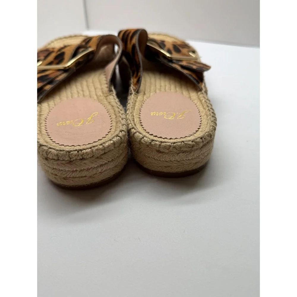 J.Crew Leopard Calf Hair Espadrille Platform‎ Slide Sandals Buckle 7.5